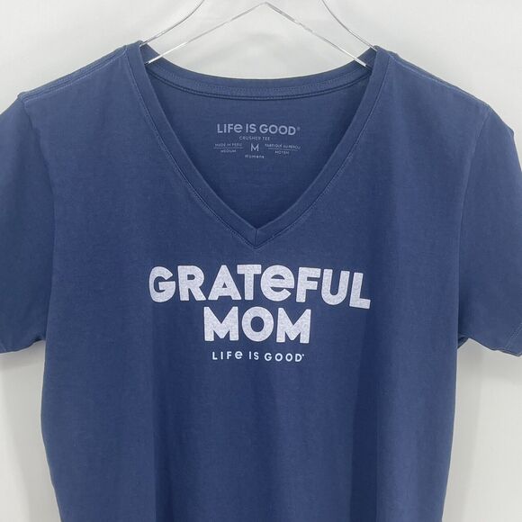 Life is Good Grateful Mom T-Shirt Women's Medium Navy Blue V-Neck Crusher Tee - Picture 2 of 10
